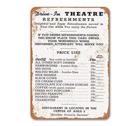 JIUFOTK 1950 Drive-in Theater Menu Panneaux en métal Affiche murale Plaque en étain Vintage Maison Cuisine BBQ Restaurant Café Boutique Décor 8x12 pouces