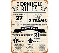 JIUFOTK Affiche de jeux CORNHOLE RULES CLASSIC, panneau métallique rétro vintage, art de la caverne, art de la cuisine 8x12 pouces