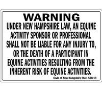 JIUFOTK Avertissement en vertu de la loi du New Hampshire : une activité équine, panneau métallique en aluminium, panneaux fantaisie 8 x 12 pouces