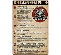 JIUFOTK Bushido Knowledge Plaque en métal avec inscription « The 7 Virtues of Bushido » pour arts martiaux, gym, club, école, maison, décoration murale 30,5 x 45,7 cm