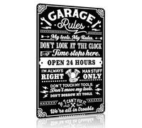 JIUFOTK Cadeaux pour hommes drôles règles de garage mes outils mes règles plaque en étain art mural en métal vintage pour garage atelier homme cave décor 8x12 pouces