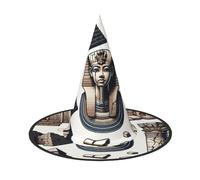 JIUFOTK Chapeau de sorcière d'Halloween à haut pliable, motif pyramide égyptienne et pharaon, idéal pour les fêtes et le cosplay.