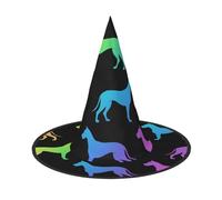 JIUFOTK Chapeau de sorcière d'Halloween avec silhouette de chien arc-en-ciel et dessus pliable, chapeau de costume pliable pour fête cosplay