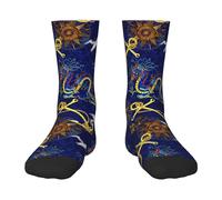 JIUFOTK Chaussettes mi-mollet pour enfants, motif dragon marin, boussole, bleu nautique - Chaussettes montantes pour garçons et filles, chaussettes respirantes