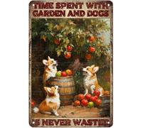 JIUFOTK Le temps passé avec le jardin et les chiens n'est jamais perdu Affiche en métal vintage Drôle de chien Art mural Bureau Extérieur Jardin Plaque Serre Garage Ferme Club 6X8 pouces