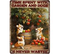 JIUFOTK Le temps passé avec le jardin et les chiens n'est jamais perdu Affiche en métal vintage Drôle de chien Art mural Bureau Extérieur Jardin Plaque Serre Garage Ferme Club 6X8 pouces