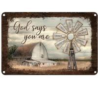 JIUFOTK Moulin à vent vintage en métal Dieu Ferme Grange rustique Dieu dit que vous êtes rustique pour la maison Chambre Bar Café Club 5,5 x 8 pouces