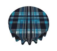 JIUFOTK Nappe Ronde imperméable à Carreaux Bleus de 152 cm (60 Pouces), idéale pour la Salle à Manger, la Cuisine ou Les fêtes.