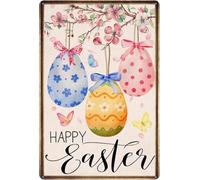 JIUFOTK Oeufs de Pâques Printemps Floral Papillon Étain Signes Vintage Homme Cave Métal Signe Affiche Art Cuisine 12x16 Pouces