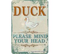 JIUFOTK Panneau d'avertissement de canard en métal avec inscription « Duck Please Mind Your Head » - Décoration murale pour la maison, la cour et la ferme - 30,5 x 40,6 cm