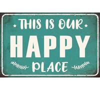 JIUFOTK Panneau de patio, décorations de porche, panneaux de bar en métal de bienvenue, panneaux extérieurs pour tubes chauds d'arrière-cour, ceci est notre endroit heureux 5,5 x 8 pouces