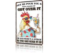 JIUFOTK Panneau décoratif en métal pour poulailler, laissez-moi vous servir un grand verre de Get Over It pour la maison, le café, le bar, la grotte, la ferme, décoration murale, 14 x 20 cm