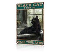 JIUFOTK Panneau en métal pour salle de bain, chat noir, lave-toi les pattes, décoration murale vintage pour la maison, le salon, la caverne, le bar, le garage, le café, le pub, le club 8x12 pouces