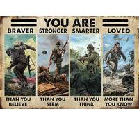 JIUFOTK Plaque en étain pour vétéran du jour commémoratif de Cusde, vétéran, vous êtes plus courageux, plus fort, affiche de soldat de l'armée, cadeau pour la maison, le bureau, l'homme, l 6X8 pouces