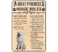 JIUFOTK Plaque en métal pour chien « Great Pyrenees House Rules », plaque vintage pour amoureux des chiens, pour bars, clubs, restaurants, cafés, pubs, 14 x 20 cm