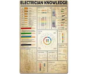 JIUFOTK Plaque en métal vintage avec infographie sur les connaissances électroniques, symbole de circuit, guide rapide, affiche, décoration murale pour bureau et maison, 20 x 30 cm