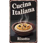 JIUFOTK Plaque en métal vintage humoristique « Cucina Italiana Risotto » - Décoration murale rétro pour la maison, la cuisine, le restaurant, le café, le pub, le bar, la boutique 6X8 pouces