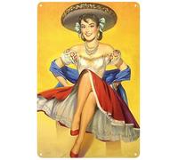 JIUFOTK Plaque en métal vintage représentant une pin-up latino-mexicaine, décoration murale pour la maison, la cuisine, le bar, la chambre à coucher, le salon ou la caverne d'homme. 8x12 pouces