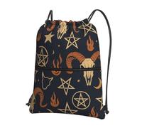 JIUFOTK Sac à dos décontracté à cordon avec tête de mouton Satan Baphomet et poche zippée, idéal pour la salle de sport et le quotidien.