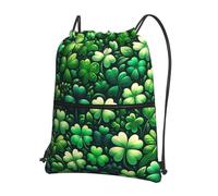 JIUFOTK Sac à dos décontracté à cordon coulissant avec cordon de serrage et poche zippée, idéal pour la salle de sport et le quotidien, orné d'un trèfle porte-bonheur pour la Saint-Patrick.