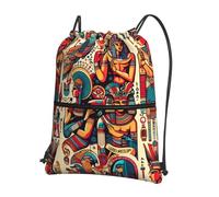 JIUFOTK Sac à dos décontracté à cordon coulissant avec motif de dieux égyptiens colorés, poche zippée, idéal pour la salle de sport et le quotidien.