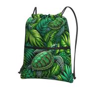 JIUFOTK Sac à dos décontracté à cordon coulissant Outdoor Turtle Tropical Leaves avec poche zippée, idéal pour la salle de sport et le quotidien.