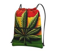JIUFOTK Sac à dos décontracté en bois avec cordon de serrage et poche zippée, orné d'un drapeau rasta en forme de feuille. Idéal pour la salle de sport et le quotidien.