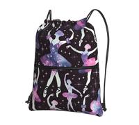 JIUFOTK Sac à dos décontracté Outdoor Galaxies Ballet Dancer avec cordon de serrage et poche zippée, idéal pour la salle de sport et le quotidien.