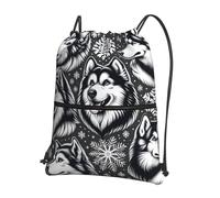 JIUFOTK Sac à dos décontracté Outdoor Snowflakes Siberian Husky avec cordon de serrage et poche zippée, idéal pour la salle de sport et le quotidien.