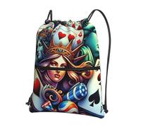 JIUFOTK Sac à dos Outdoor Queen American Poker Card décontracté à cordon de serrage avec poche zippée, sac de sport à cordon pour la salle de sport et le quotidien