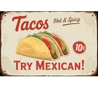 JIUFOTK Tacos Hot Spicy Mexican Vintage Metal Tin Signs Cuisine Restaurant Sign Wall Art Metal Sign pour Bars Restaurants Shop Cafes Pubs 6X8 pouces