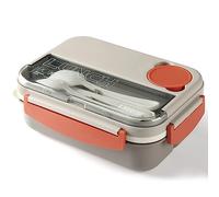 JIUFOXINO Boîte à bento empilable de 1300 ml pour adultes, récipient étanche avec compartiments, ensemble de couverts 4 en 1, passe au micro-ondes et au lave-vaisselle (beige)