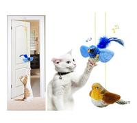 jiuhao Lot de 2 jouets interactifs à ventouse pour chat à suspendre avec son couineur et queue de plume, pas besoin de piles, jouets d'enrichissement pour chaton adulte