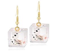JIUIQL Boucles d'oreilles pendantes uniques délicates et mignonnes en forme de cœurs rouges et de piques en forme de cartes à jouer en forme de cœur et de pique, en forme de cube de glace transparent