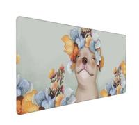 JIUJIUJIU Flowers and Dog Design Tapis de Souris Gaming (1200x600mm) | Bords Cousus et Surface Facile à Nettoyer pour Une Utilisation à la Maison et au Bureau