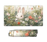 JIUJIUJIU Tapis de Souris Gaming Rabbit in The Flowers (900x400mm) | Bords Cousus et Surface Facile à Nettoyer pour Une Utilisation à la Maison et au Bureau