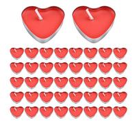 Jiujuda9 Lot de 50 bougies chauffe-plat rouges en forme de cœur, petites bougies romantiques pour mariages, fêtes, cadeaux de Saint-Valentin, cadeaux