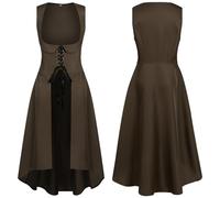 JIULINGHOU Robe de style Renaissance pour femme - Paysanne - Pirate - Taille serrée - Tablier - Avec poches