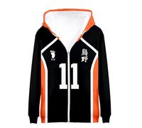 Jiumaocleu Anime Haikyuu Sweat à capuche zippé Karasuno Uniforme Hinata Shoyo Sweat-shirt à manches longues XXS-4XL, No.11 Tsukishima Kei, M
