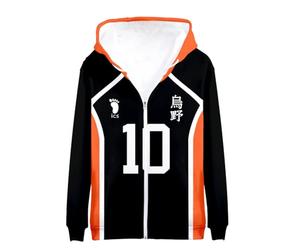 Jiumaocleu Anime Haikyuu Sweat à capuche zippé Karasuno Uniforme Hinata Shoyo Sweat-shirt à manches longues XXS-4XL, No.10 Hinata Shoyo, M