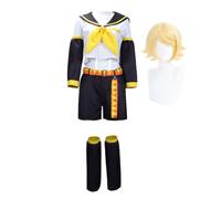 Jiumaocleu Anime Miku Cosplay Costume with Wig Kagamine Rin and Kagamine Len Cosplay Uniform Suits Full Set of Outfits Halloween Dress up for Men Women