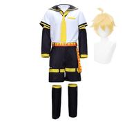 Jiumaocleu Anime Miku Cosplay Costume with Wig Kagamine Rin and Kagamine Len Cosplay Uniform Suits Full Set of Outfits Halloween Dress up for Men Women