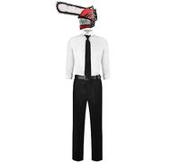 Jiumaocleu Chainsaw Costume de cosplay Man Denji avec masque, ensemble complet de jeu de rôle d'anime Tenue avec couvre-tête en latex, accessoires de fête