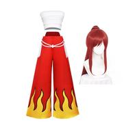 Jiumaocleu Fairy Tail Erza Scarlet Costume de costumade avec perruque, tenue de jeu de rôle anime Ensemble complet de vêtements avec accessoires pour déguisement pour fête