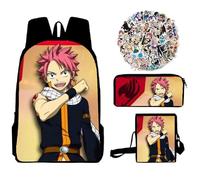 Jiumaocleu Fairy Tail Lot de 3 sacs d'école avec sac à bandoulière, trousse à crayons et 50 autocollants, sac d'école, sac à déjeuner, trousse à crayons et 50 autocollants pour bagages, sac d'école