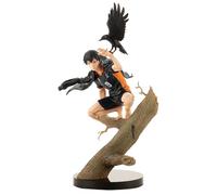 Jiumaocleu Haikyuu Figurine Tobio Kageyama Figurine Statue, 29 cm Figurine d'anime Haikyuu !! Figurine d'action accroupie sur la souche et tenant des corbeaux Scène Sculpture Figurine de bureau faite