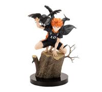Jiumaocleu Haikyuu Hinata Shoyo Figurine statue, 23 cm, figurine d'action anime s'accroupit sur la souche et tenant le corbeau Sculpture Figurine de bureau faite à la main Cadeau de collection