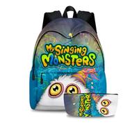 Jiumaocleu Lot de 2 sacs à dos et trousse à crayons My Singing Monsters - Imprimé 3D - Pour enfants, Type 2, M