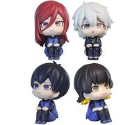 Jiumaocleu Lot de 4 Figurines Blue Lock - Figurine d'anime Portable Isagi Yoichi - Décoration de gâteau Chigiri Hyoma, Nagi Seishiro Clay Man, BACHIRA MEGURU - Figurine de Collection Faite