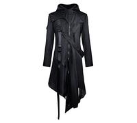 Jiumaocleu Manteaux longs trench pour hommes, veste à capuche steampunk vintage, coupe-vent chaud médiéval gothique victorien queue-de-pie irrégulière costume d'Halloween Noël S-5XL, Noir , M